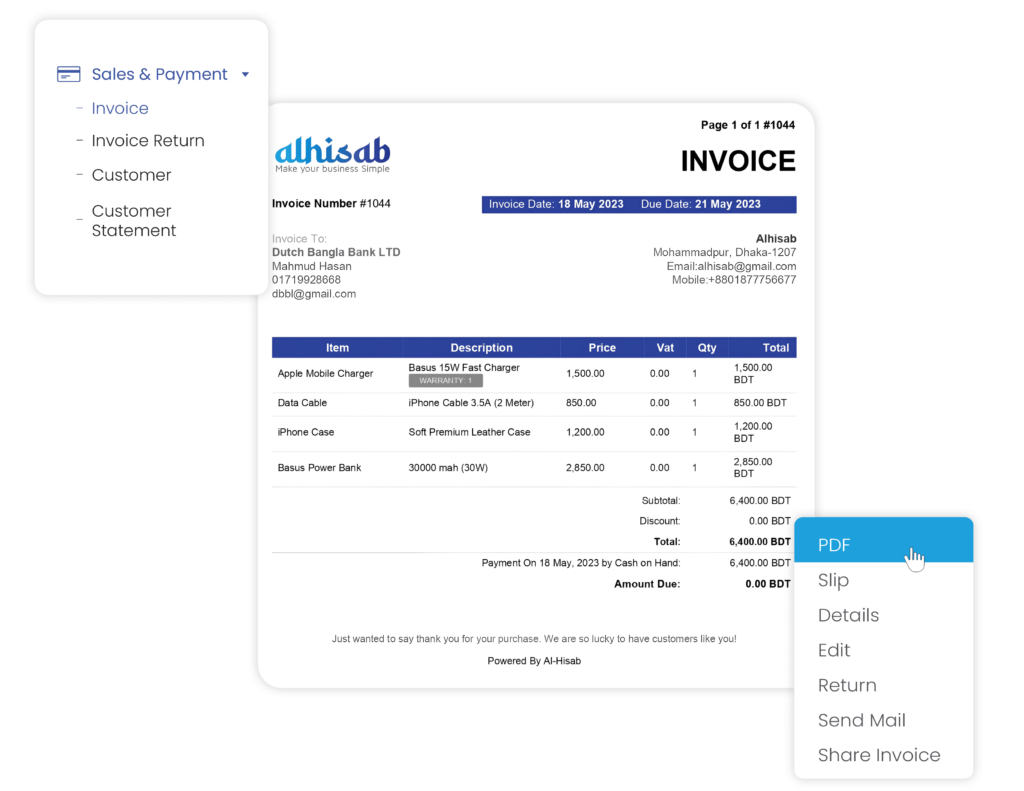 Alhisab accounting pos invoice application